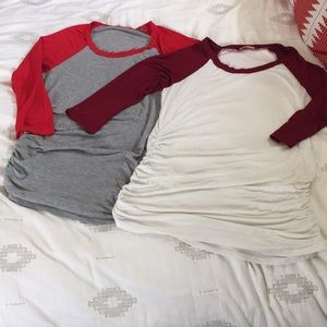 Two Baseball style maternity shirts